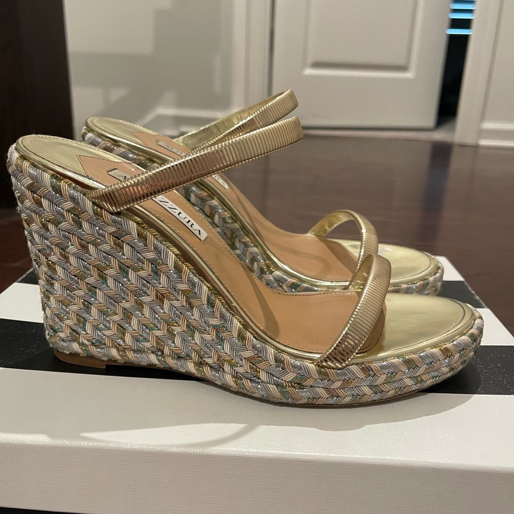 Aquazzura Laguna Metallic Wedge Espadrilles